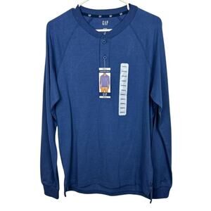 Gap Mens Long Sleeve Henley Blue 100% Cotton Size Small